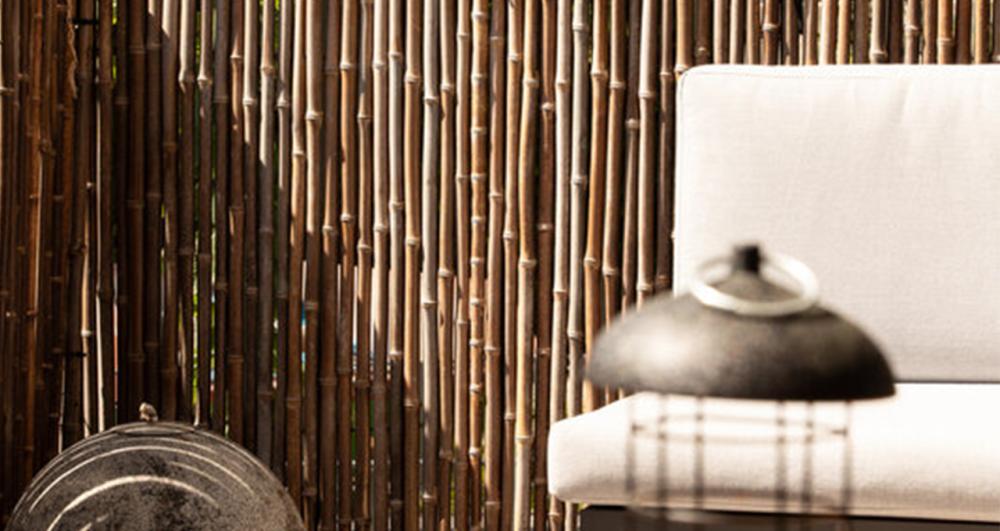 bamboo screening concealing a garden seating area