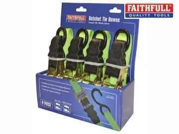 Ratchet Tie-Downs 5m x 25mm Green 4 Piece